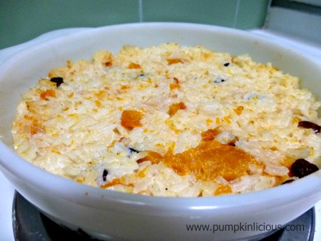Rice pudding with pumpkin and sultanas