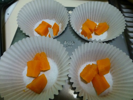 pumpkin cubes in muffin cases