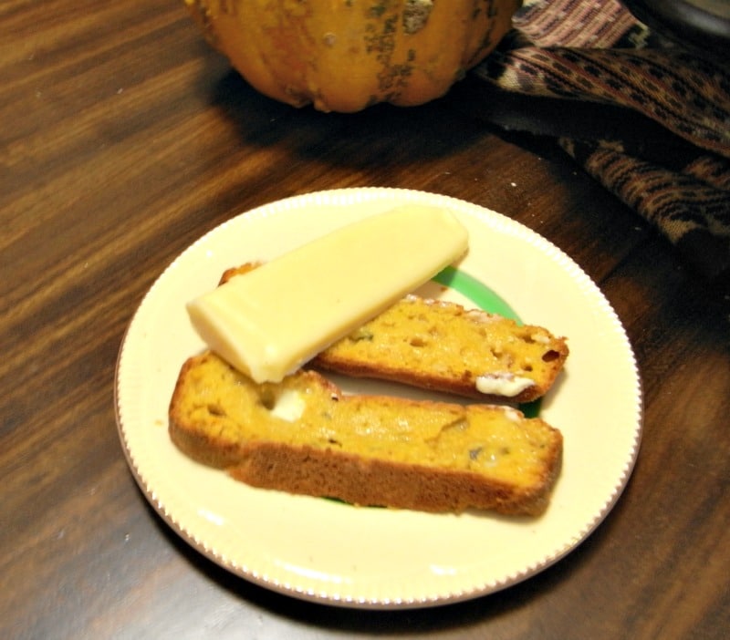 Pumpkin bread with butter and gouda