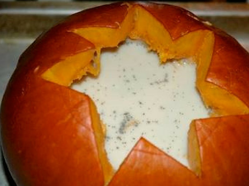 Pumpkin soup in a pumpkin
