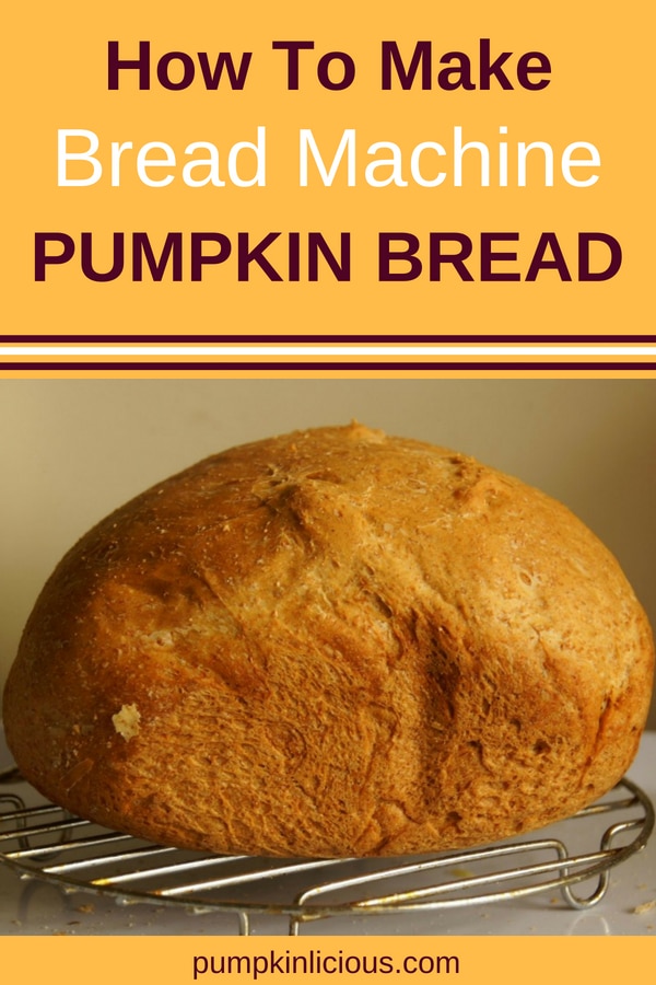 Here's how to make bread machine pumpkin bread: easy, moist and delicious! Great for dinner with a bowl of soup, or for breakfast with cream cheese. YUM! #pumpkinbread #pumpkinrecipes #breadmachine #healthybreakfast #pumpkinpuree #fallrecipes #falltreats