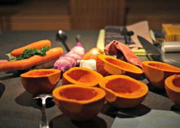 Pumpkin halves, ready to cook