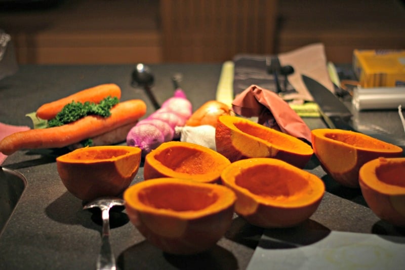 Pumpkin halves, ready to cook