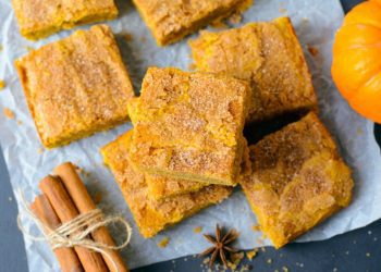 Pumpkin Bars with Cinnamon Sugar Crust, Freshly Baked Spiced Pumpkin Blondies