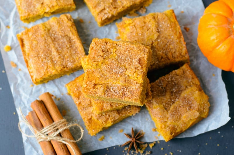 Pumpkin Bars with Cinnamon Sugar Crust, Freshly Baked Spiced Pumpkin Blondies