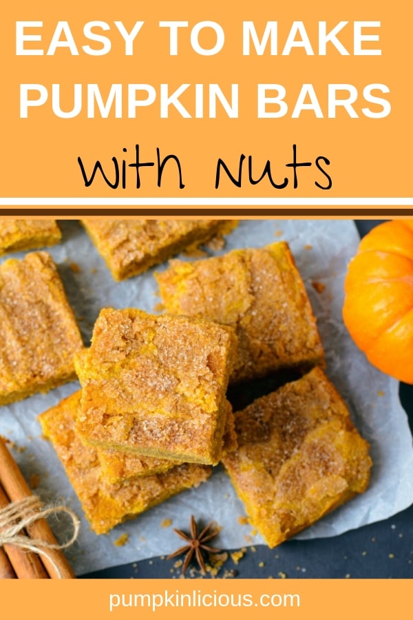 Need an easier to share alternative to pumpkin pie? These easy to make homemade pumpkin bars with pecans, oatmeal and other healthy ingredients, are the perfect snack. You can share with to coworkers, family and friends. Be prepared to share the recipe too. YUM! #pumpkinbars #pumpkintreats #pumpkin #falltreats #falldessert #thanksgiving #holidayrecipes #pumpkinlicious 