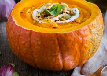 pumpkin soup in a pumpkin