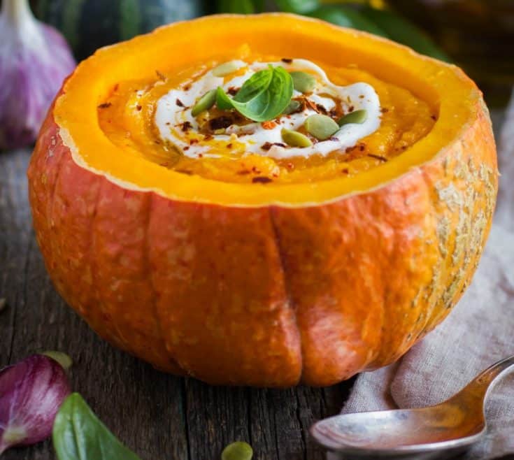 pumpkin soup in a pumpkin