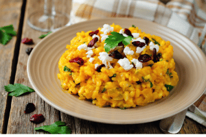 pumpkin risotto with goats cheese and cranberries