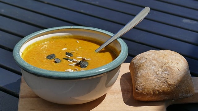 pumpkin soup served with bread