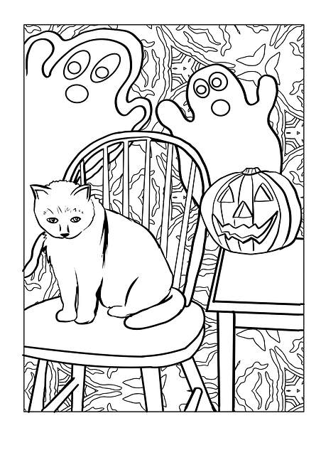 cat ghost pumpkin coloring