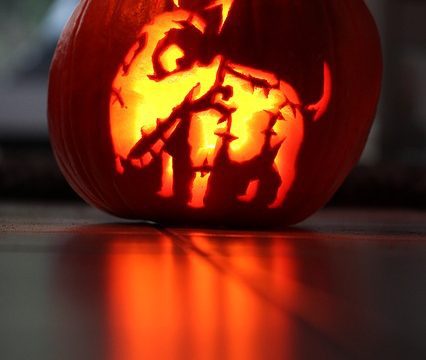 dog face on a pumpkin