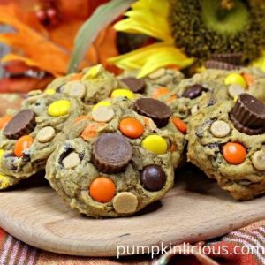 pumpkin chocolate chip cookies with reese cups