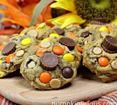 pumpkin chocolate chip cookies with reese cups